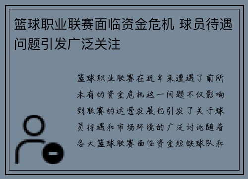 篮球职业联赛面临资金危机 球员待遇问题引发广泛关注