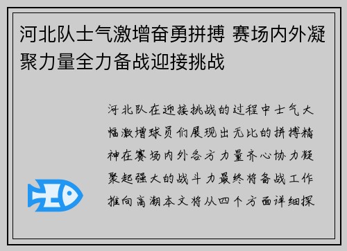 河北队士气激增奋勇拼搏 赛场内外凝聚力量全力备战迎接挑战